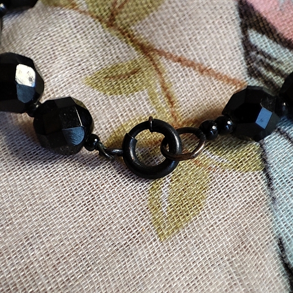 Vintage Antique Jet Black Glass Faceted Extremely Long Strand Beaded Necklace - Picture 5 of 7